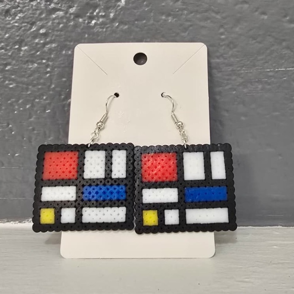 Mondrian Perler Bead Earrings
